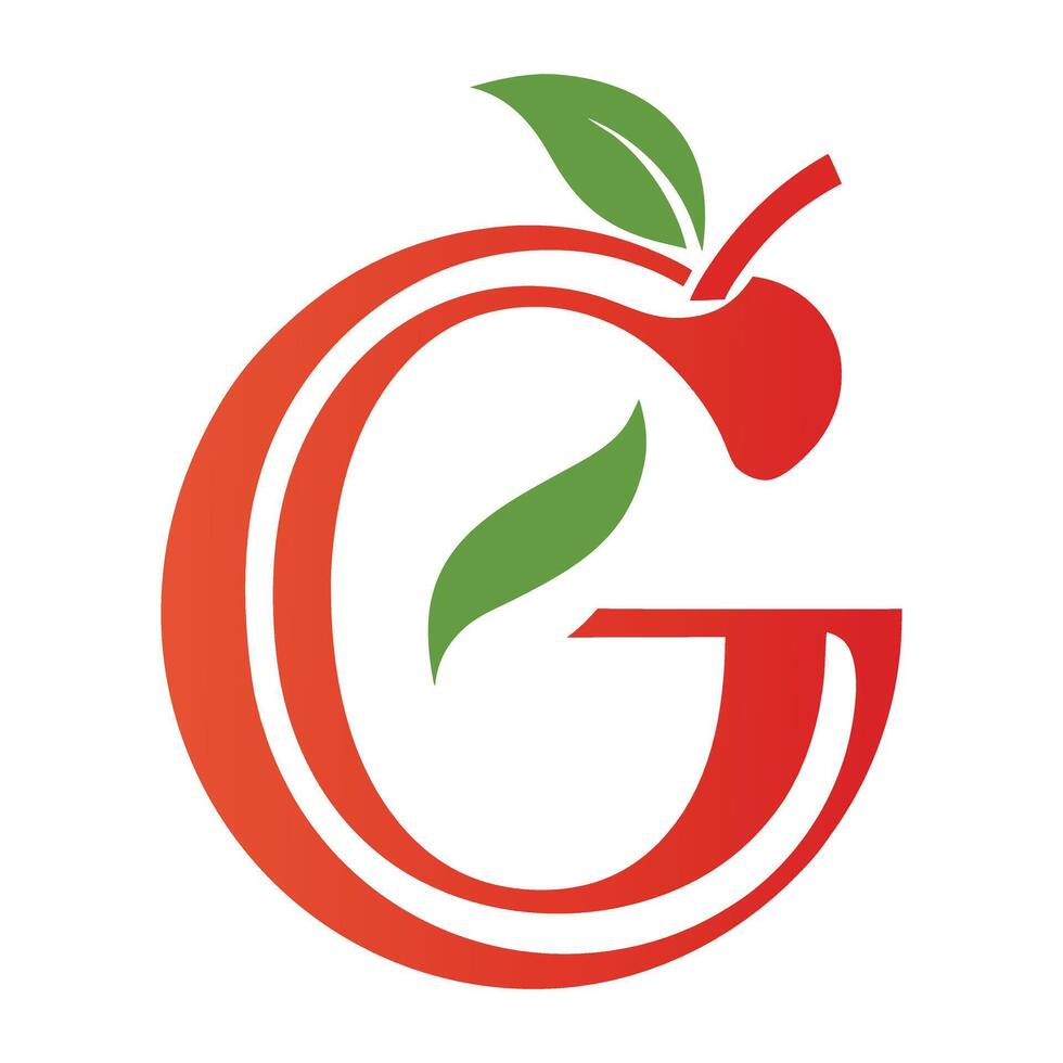 G letter logo with apple leaf and round minimal design vector