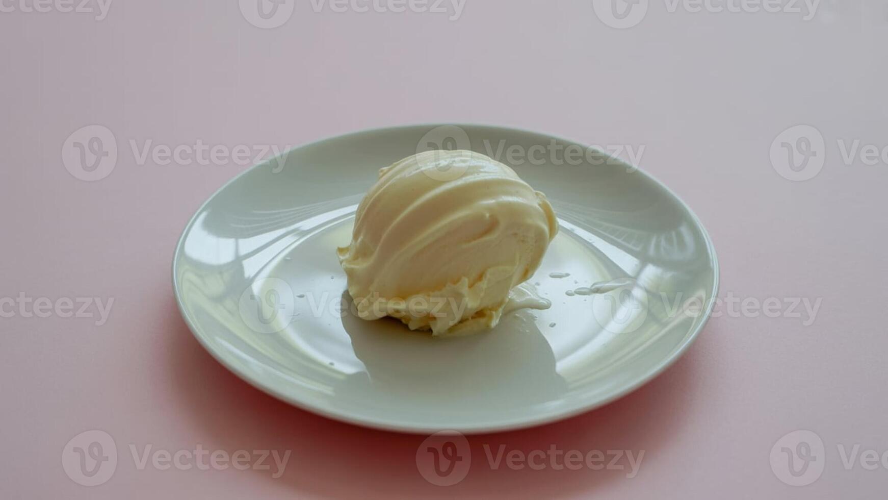 a single tortilla on a white pla te sitting on a pink surfa ce in a simple studio shot from a bove view photo