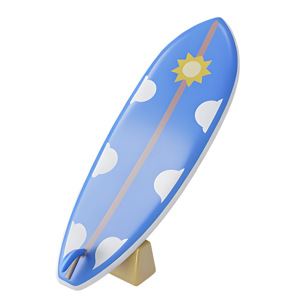 Cartoon Surfboard with Sun and Clouds Design png