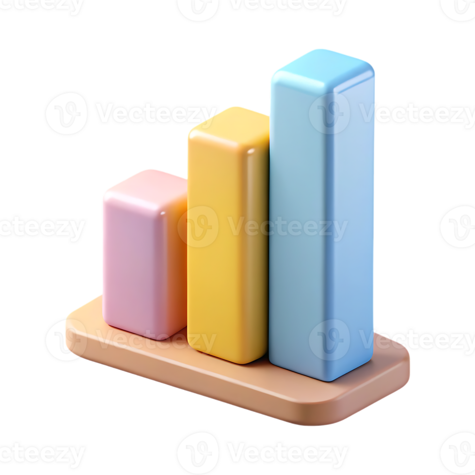 3d colorful bar graph chart isolated on transparent background png