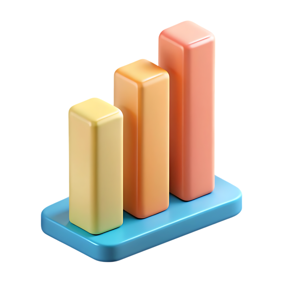 Vibrant 3D growth chart icon Upward trend colorful bars rising arrow success progress business on transparent background png