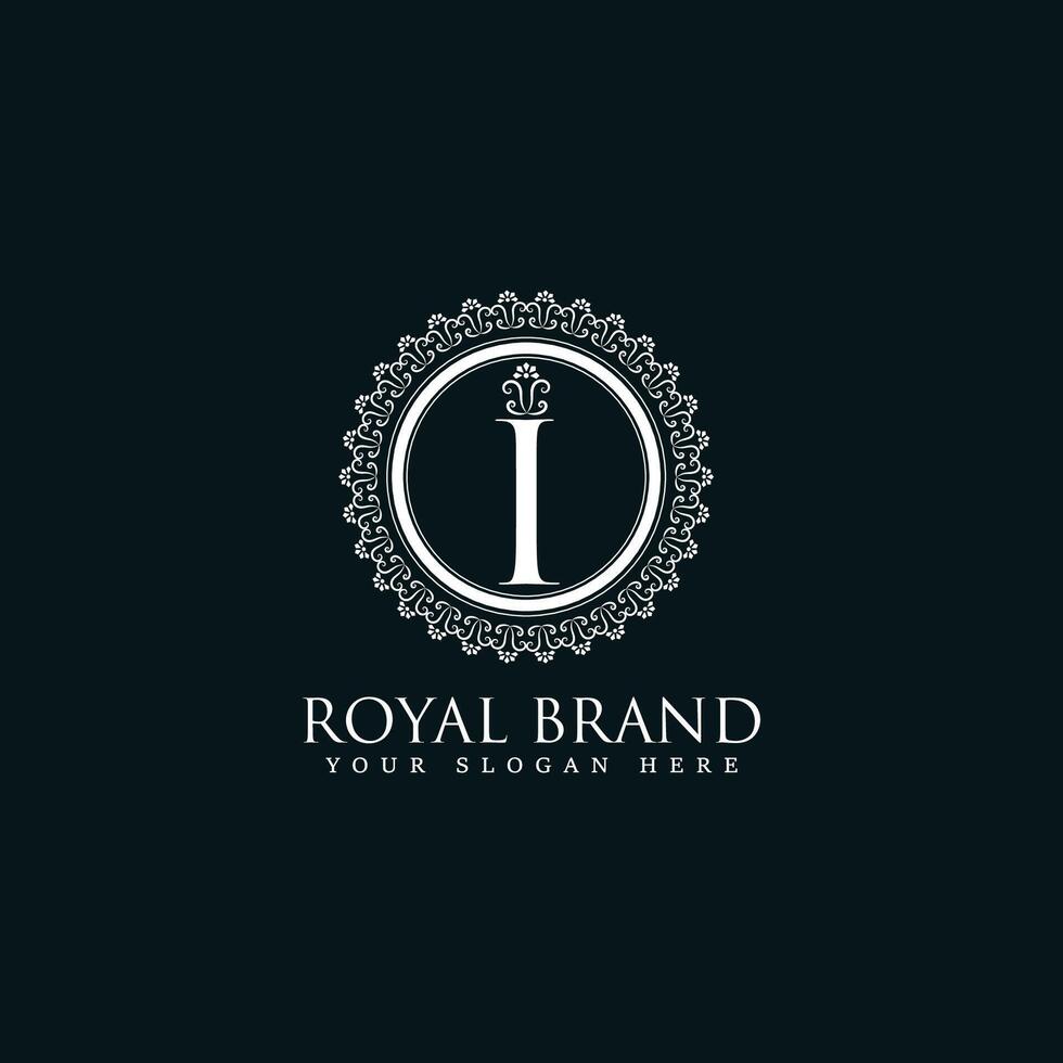 Ornamental Letter I Monogram Logo Design with Luxury Vintage Frame for Premium Royal Branding vector