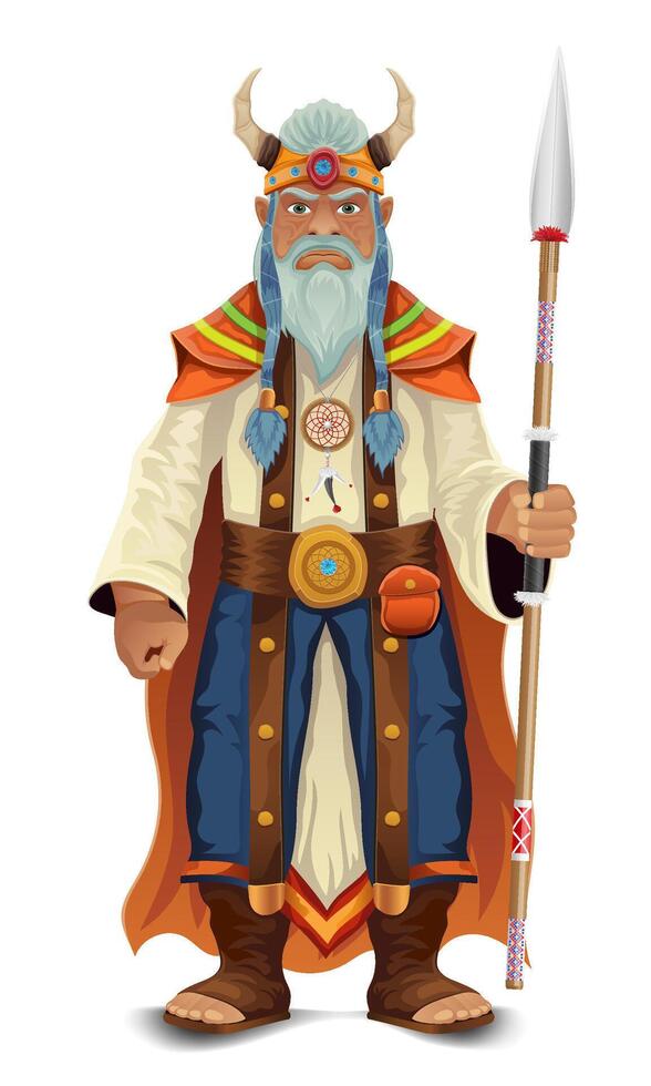 Webancient fantasy magic shaman healer man character illustration isolated on white background vector
