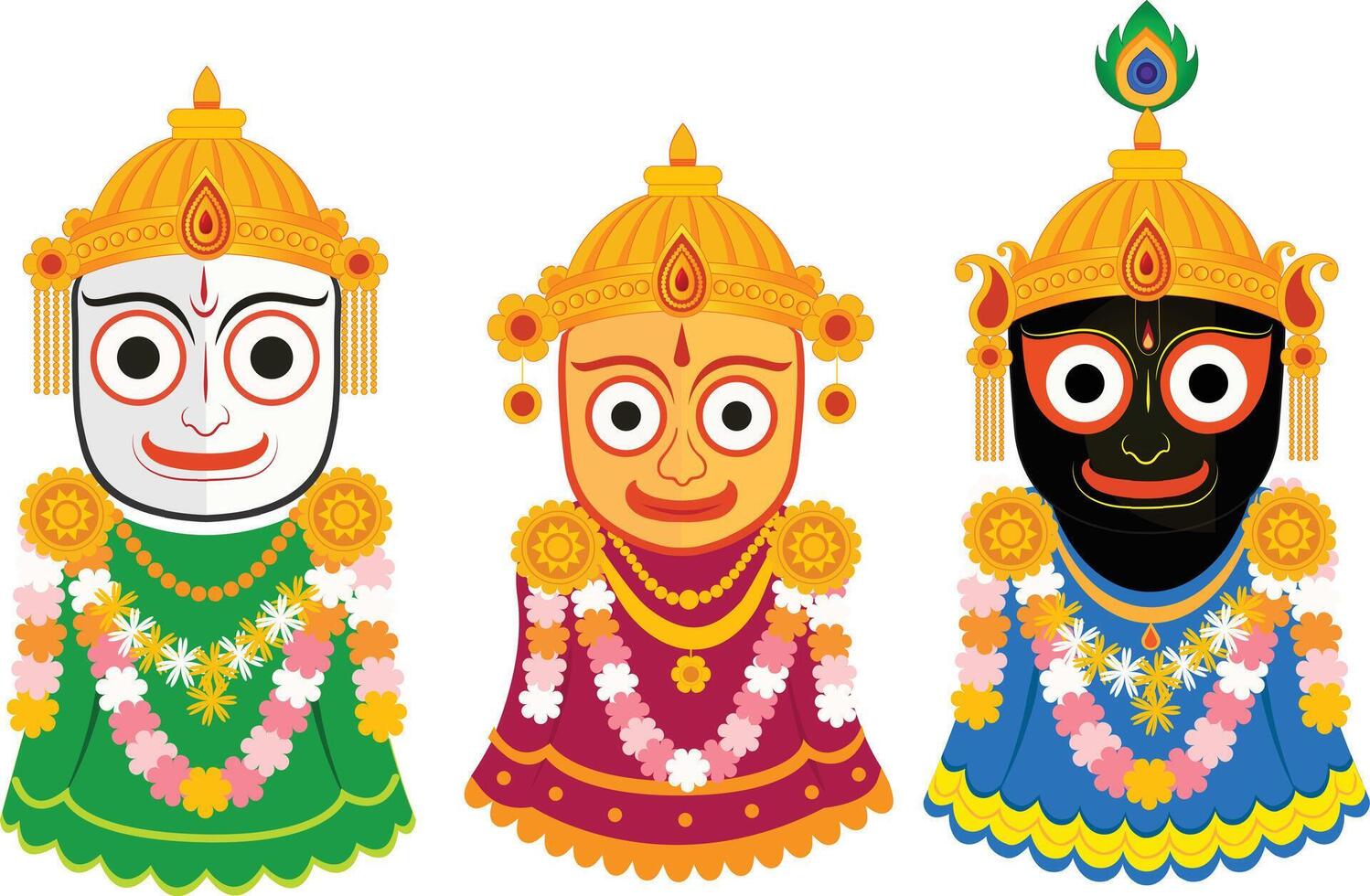 Lord Jagannath, Subhadra, Lord Balabhadra illustration of the three Hindu god vector