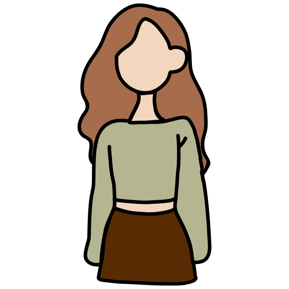 a cartoon girl with long hair and a green shirt png