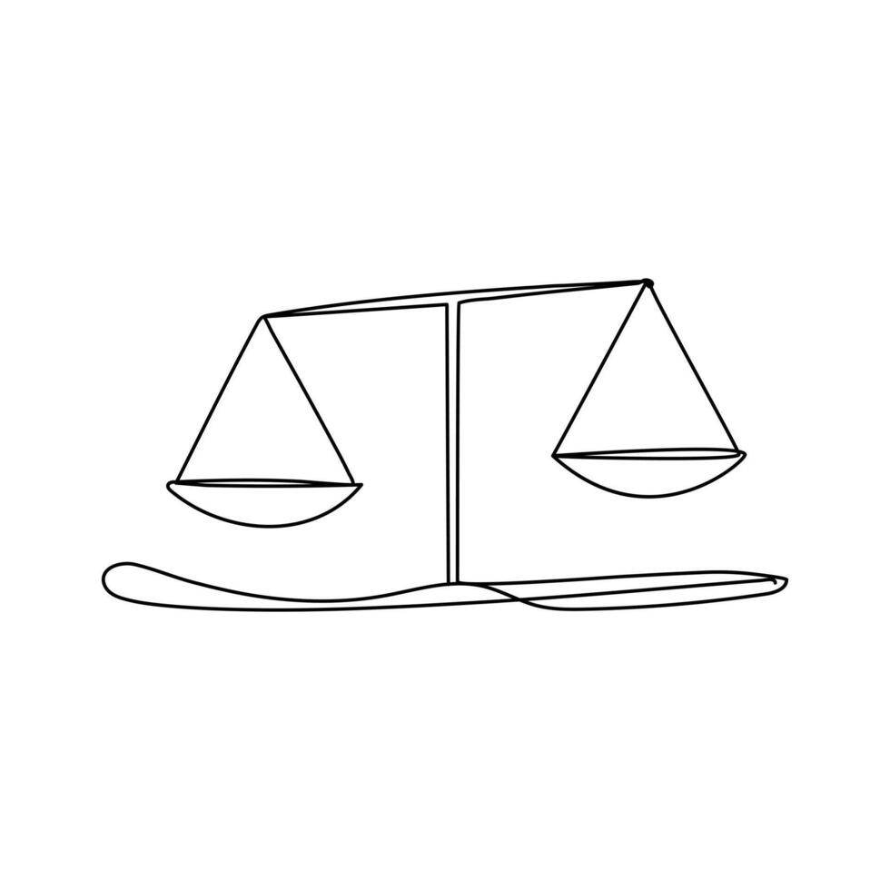 Simple outline of justice balance scales in continuous single line vector