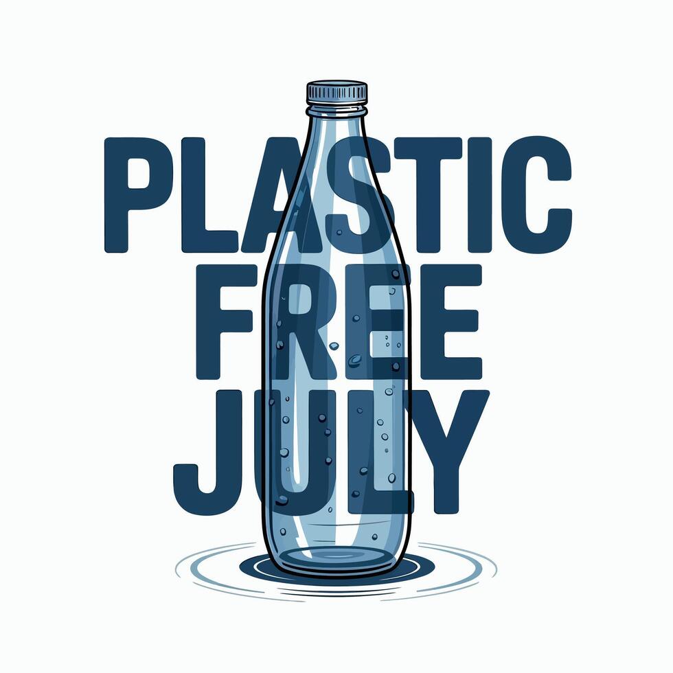 Plastic Free July Glass Bottle Awareness Eco Initiative design vector