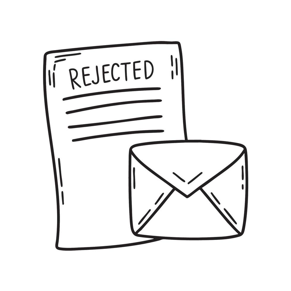 A letter marked rejected next to an envelope that been opened vector
