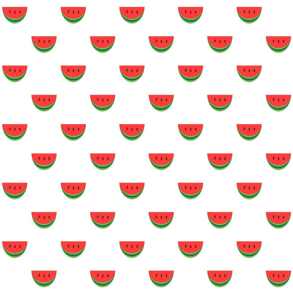 Seamless pattern with red watermelon slices on white background.Summer or fruit.Surface for textile.Decoration ornament for fabric or cloth.Modern backdrop.Cute wrapping paper. vector