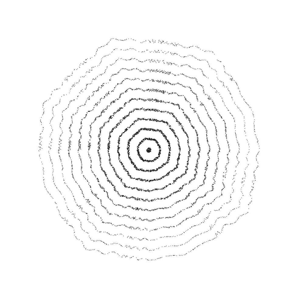 Textured concentric ripple circles set. Sonar or sound wave rings collection. Epicentre, target, radar icon concept. Radial signal or vibration elements. Dotted illustration vector