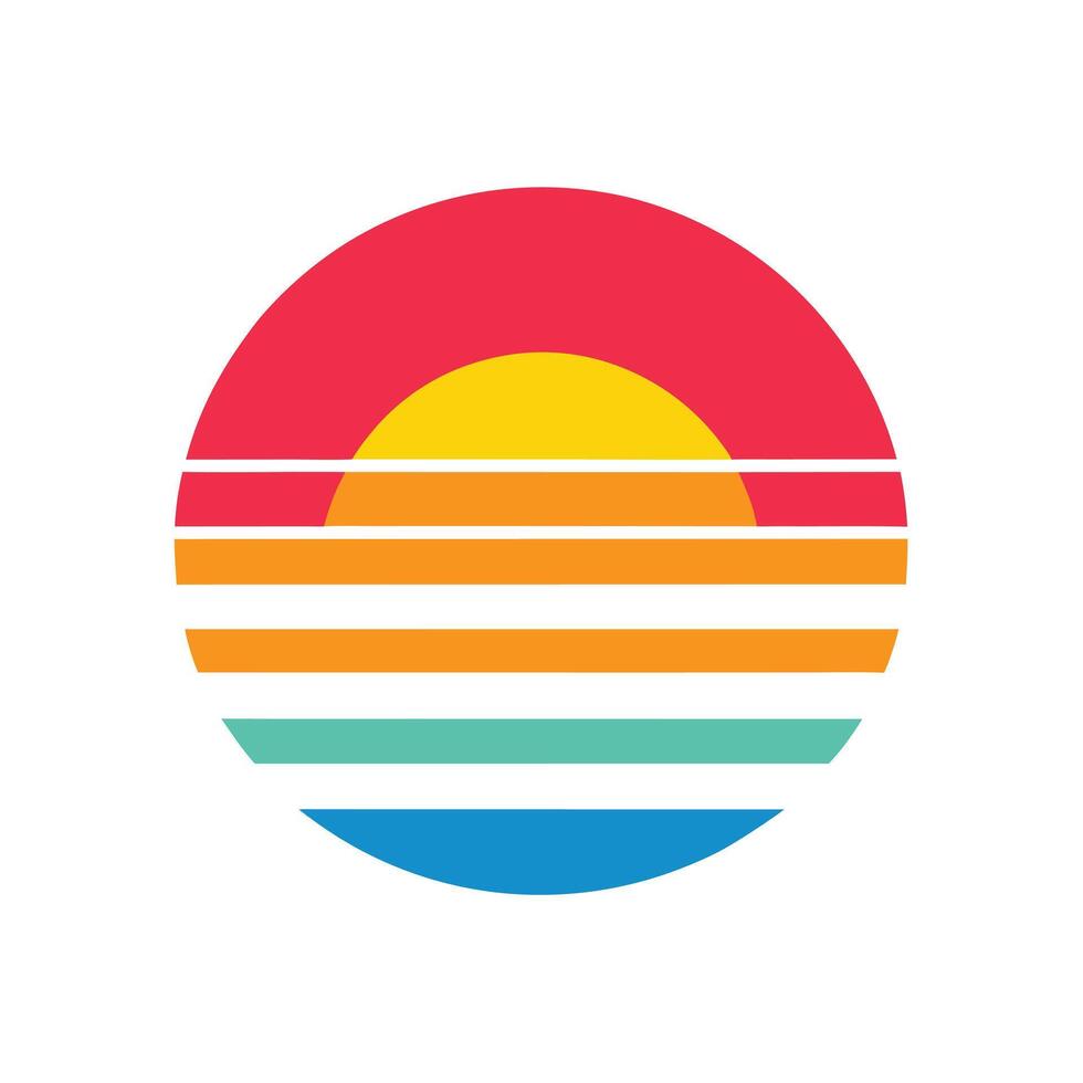 80s Retro Sunset with Rainbow Stripe Pattern vector