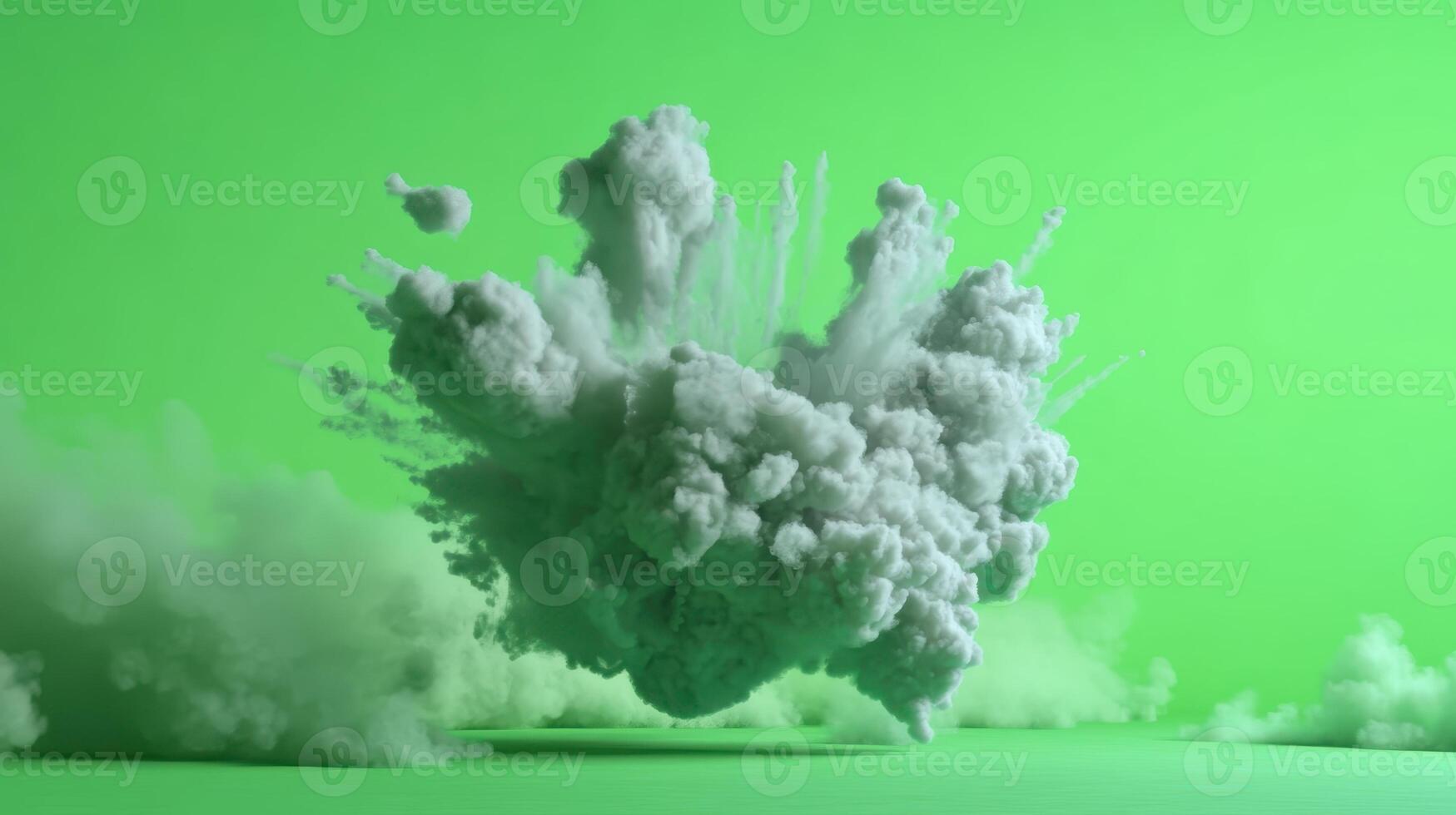 Cloud-like explosion against a bright green background during a creative art project exploring visual effects and digital editing techniques photo