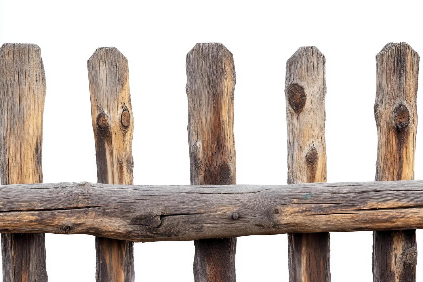 Rustic Wooden Fence Isolated on White for Design Projects photo