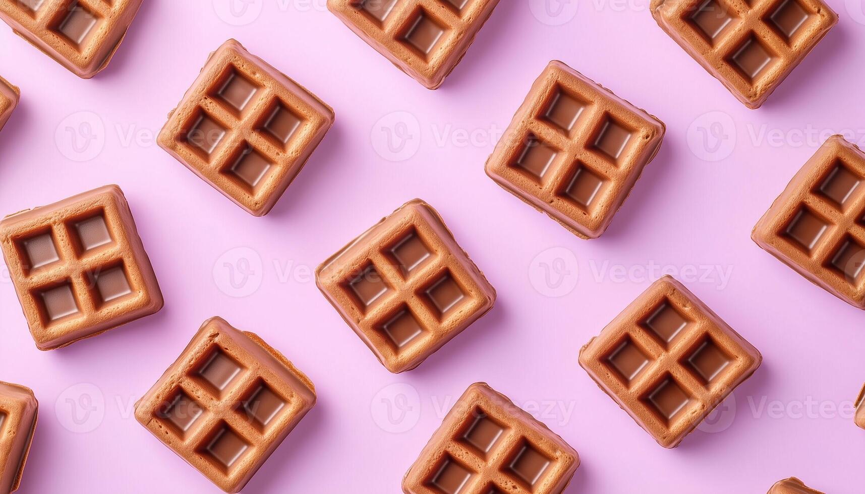 Chocolate square waffle pattern seamless diagonal on purple background photo