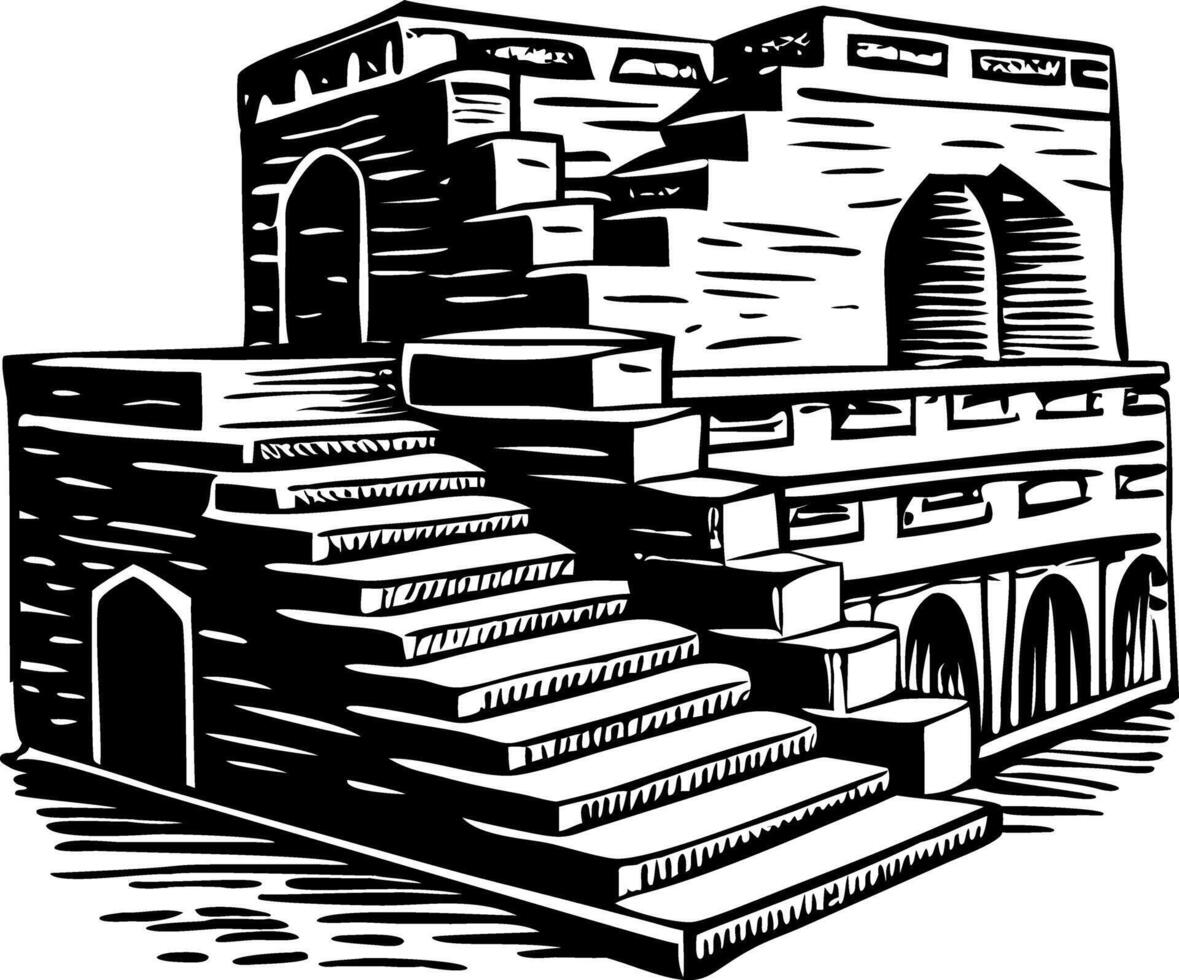 Temple stairs illustration in vintage style vector