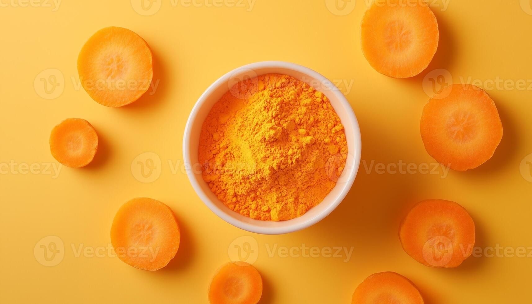 Carrot extract flour fresh organic dried harvesting botanical farm on bowl photo