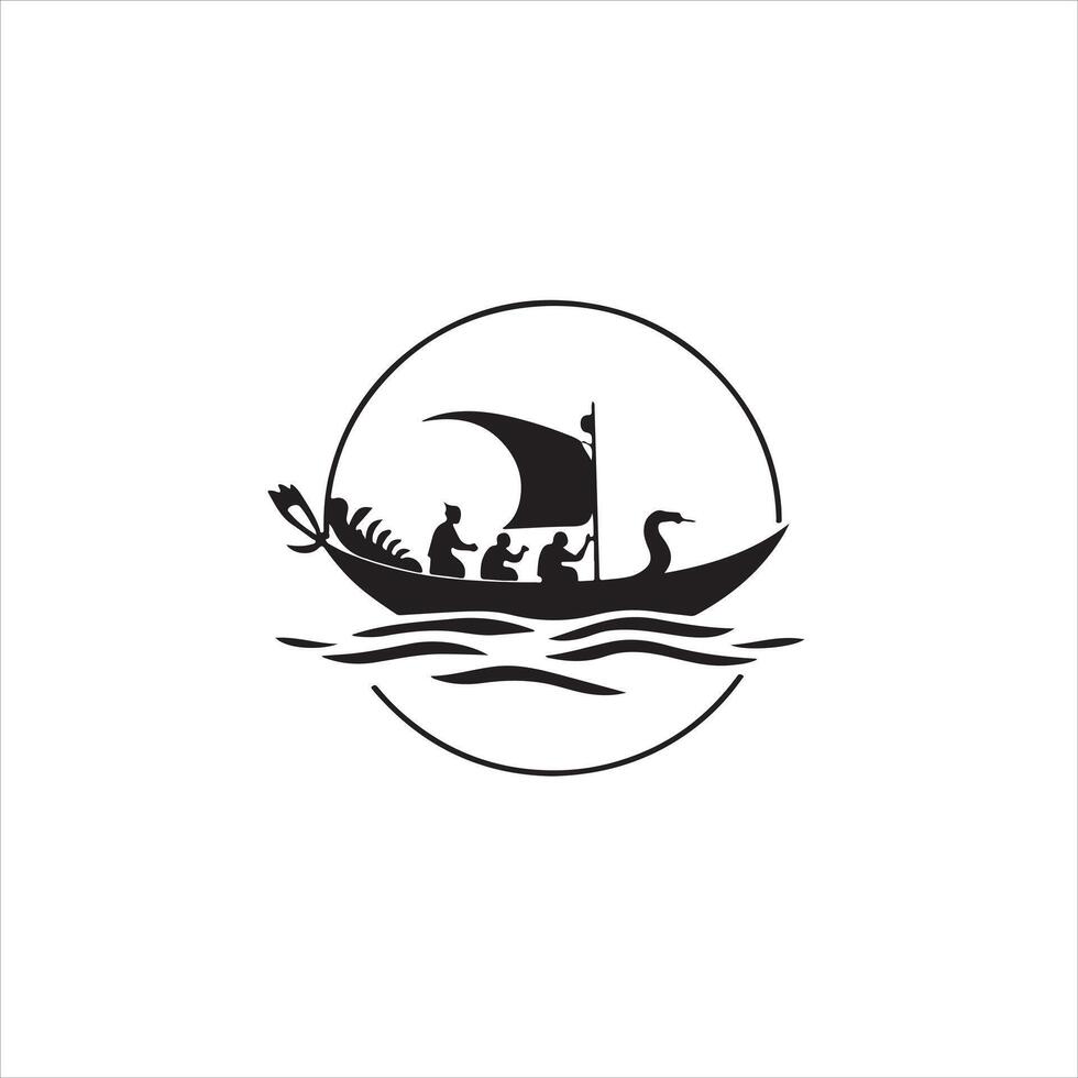 A black and white logo of a boat with people on it vector