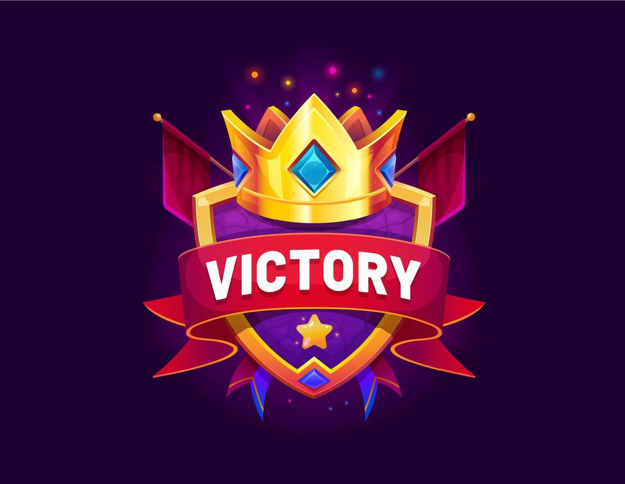 Heraldic game victory badge, golden crown, shield vector