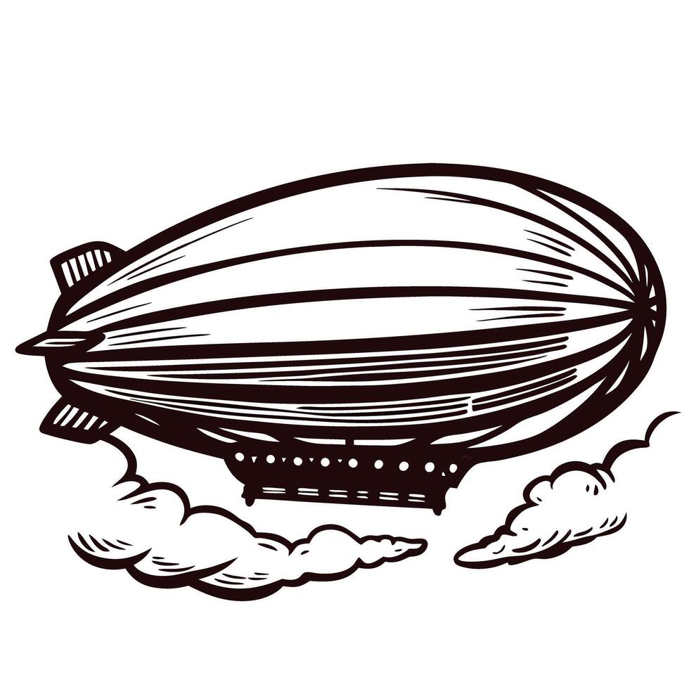 Vintage airship soaring through clouds in detailed engraving design vector