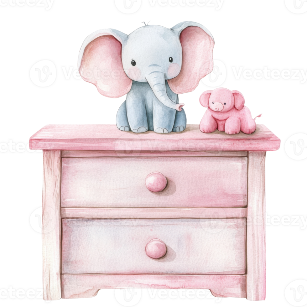 Toys on a pink dresser on transparent Background png