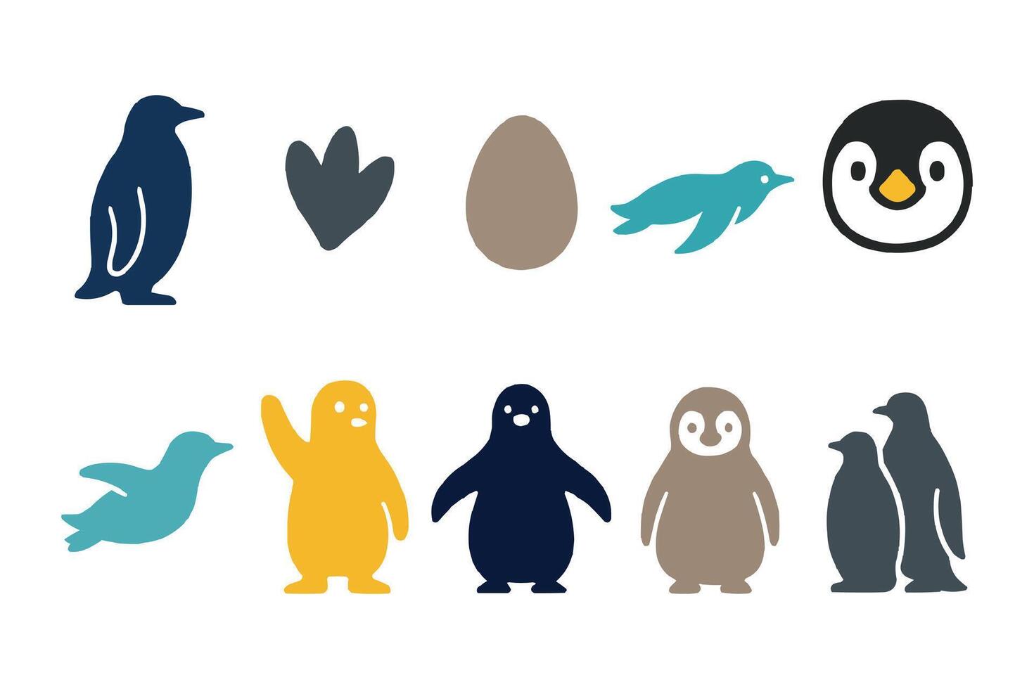 Penguin Icons Arctic Wildlife Bird Cute Antarctic Nature Graphics vector
