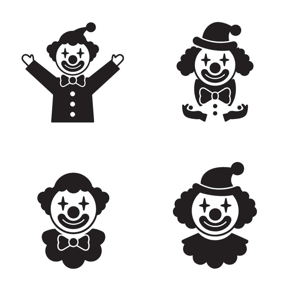 Funny clown mask set with classic circus style characters in black and white format vector