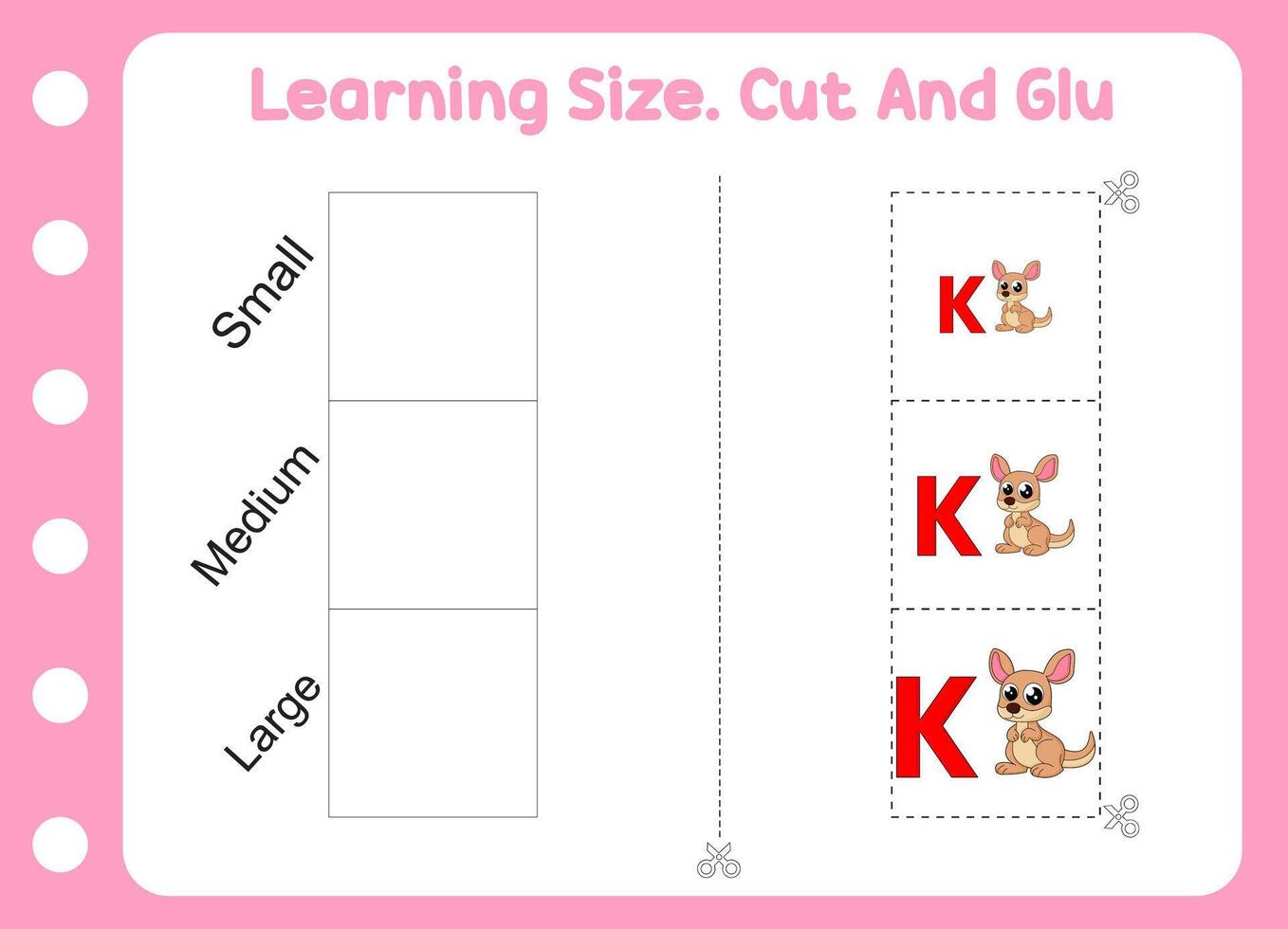 learning size , cut and glue cute kangaroo. kids education and learning vector