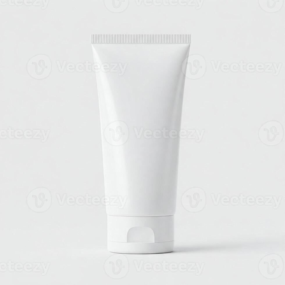 A mock plain white cosmetics tube isolated on white photo