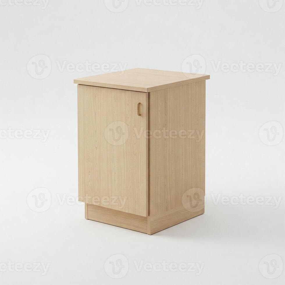A minimal small wooden cabinet isolated on white photo