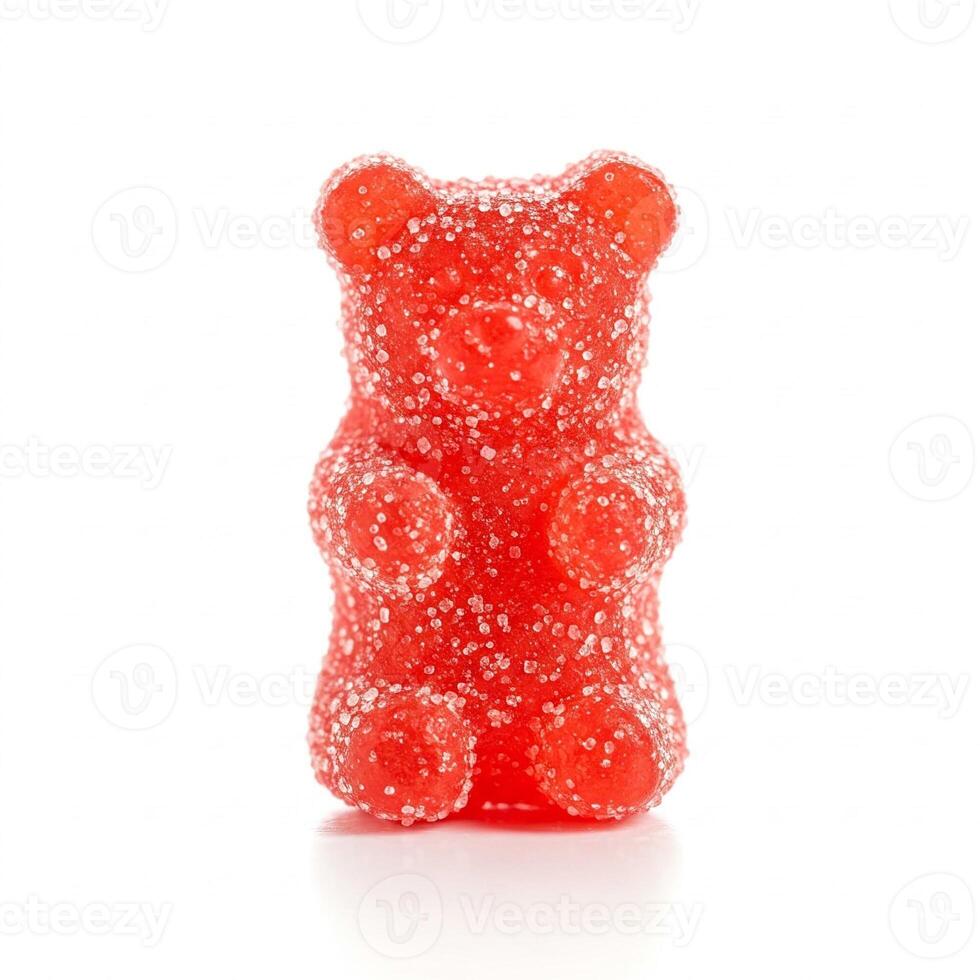 A red gummy bear isolated on white photo