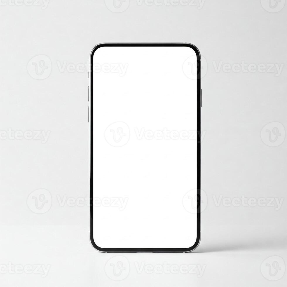 A phone with a plain white screen isolated on white photo