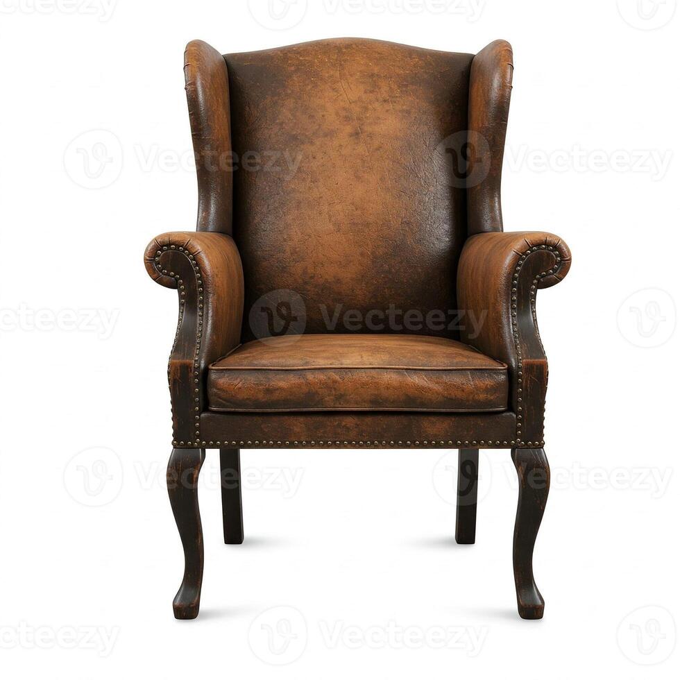 An old leather armchair isolated on white photo