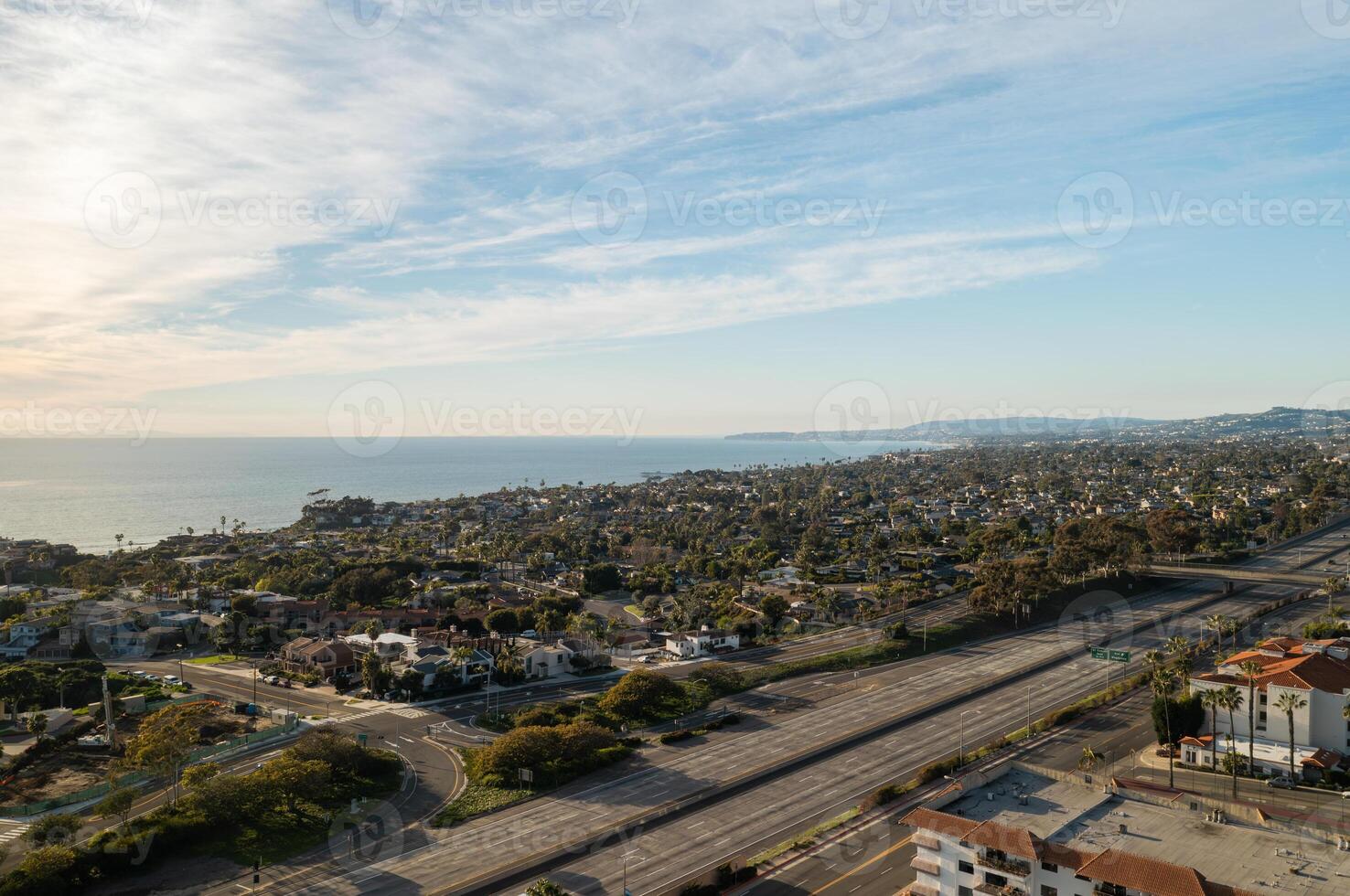 Aerial HDR view of the coastal landscape and I-5 freeway in San Clemente, California photo