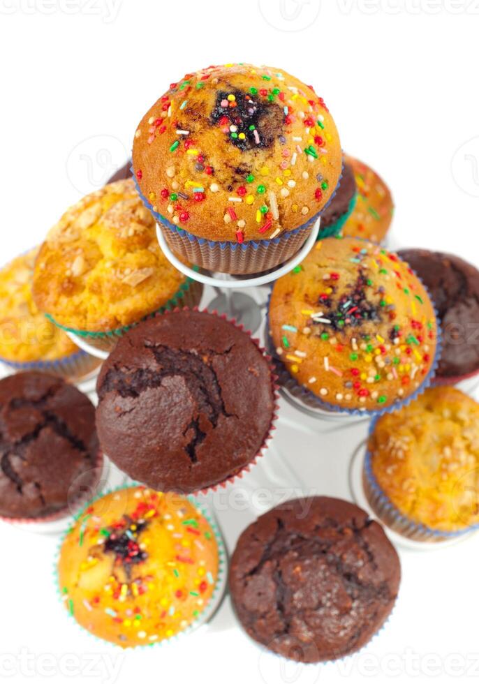 A stack of muffins on a white plate photo