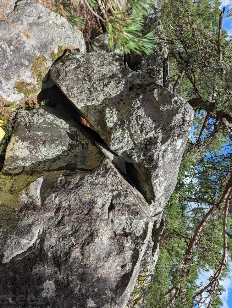 Autumn Day in Fontainebleau Forest Bouldering at L'elephant Rock Trail photo