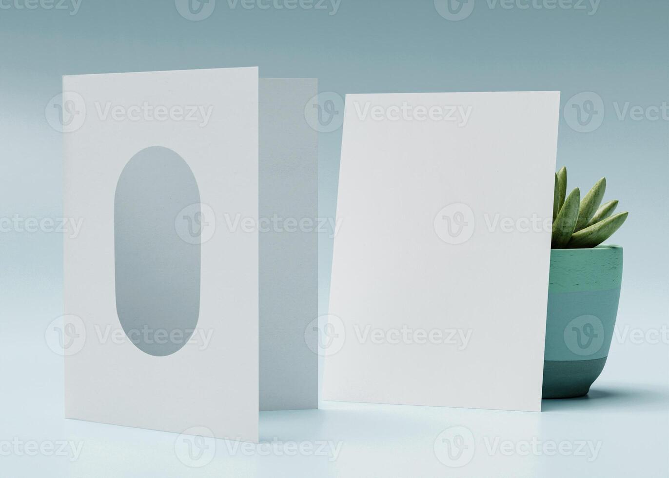An invitation card with an arch-shaped hole, perfect for wedding invitation mockups and more. photo