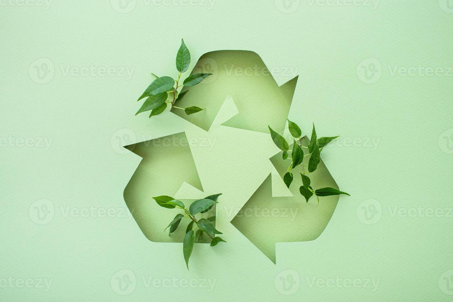 Symbol of waste recycling with green leaves. environmental protection concept. Recycle Icon Environmental concept photo