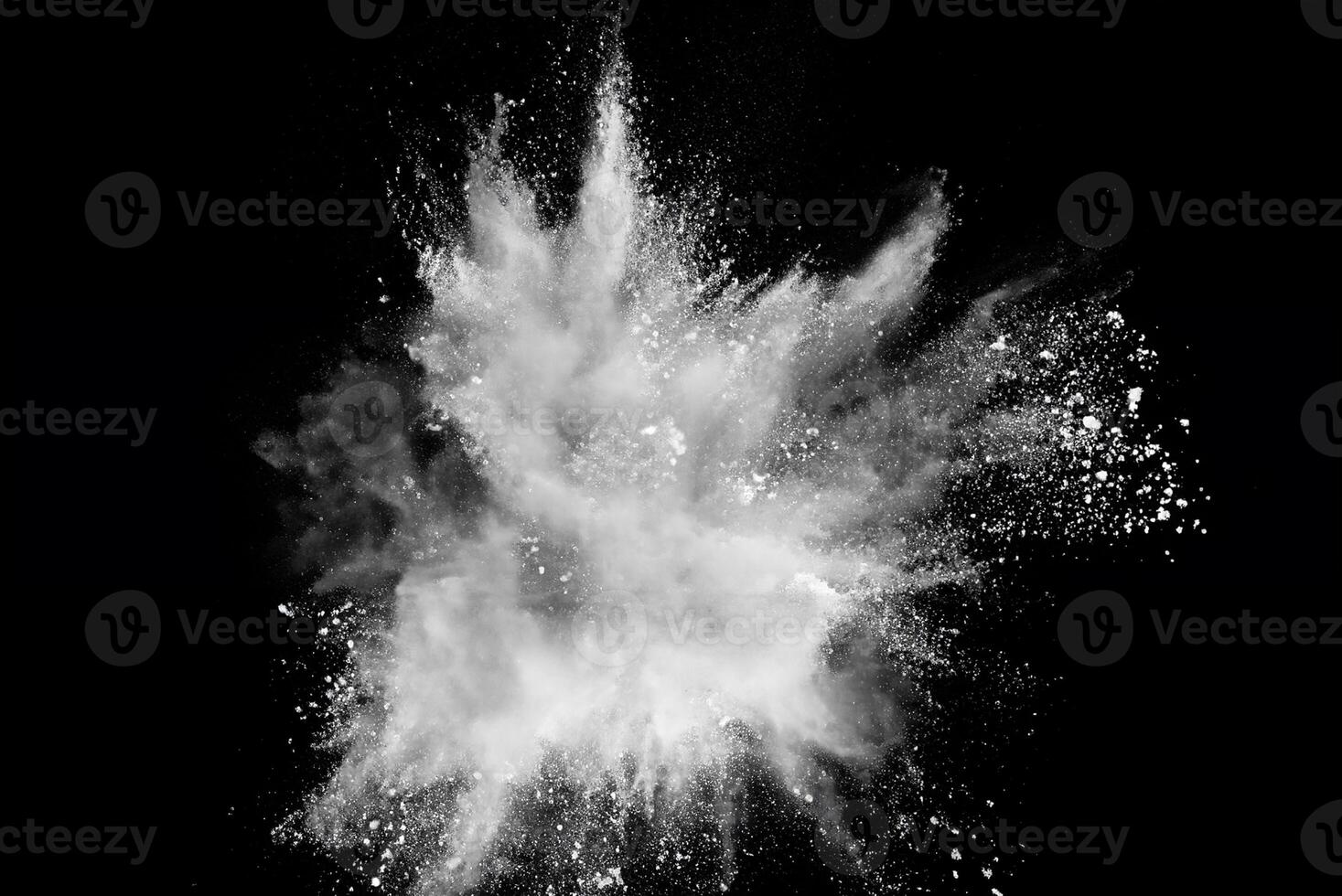 Vibrant Color Explosion, White Powder on Black Background photo