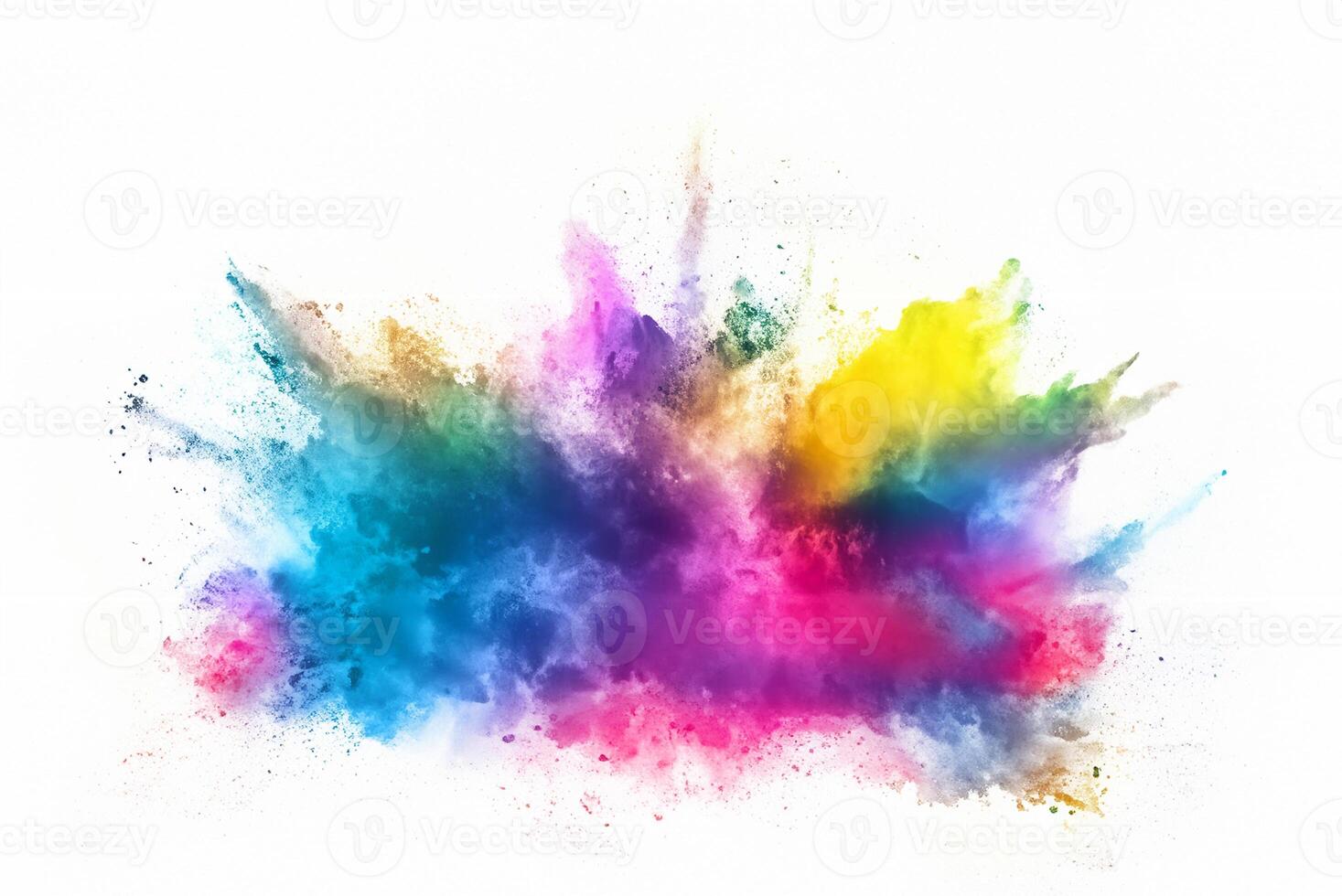 Vibrant Color Explosion, Abstract Powder Splatter on White Background photo