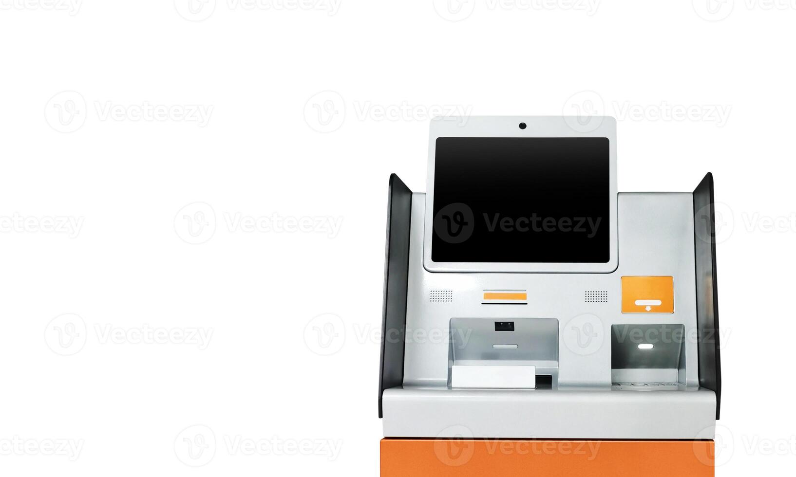 ATM. Blank black screen for messages. photo