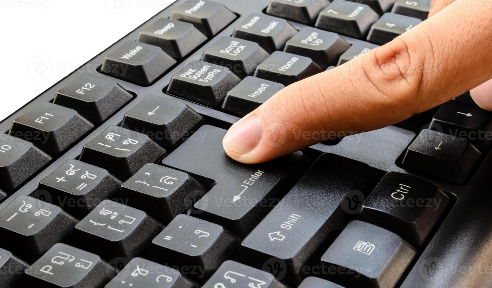 index finger push on keyboard photo