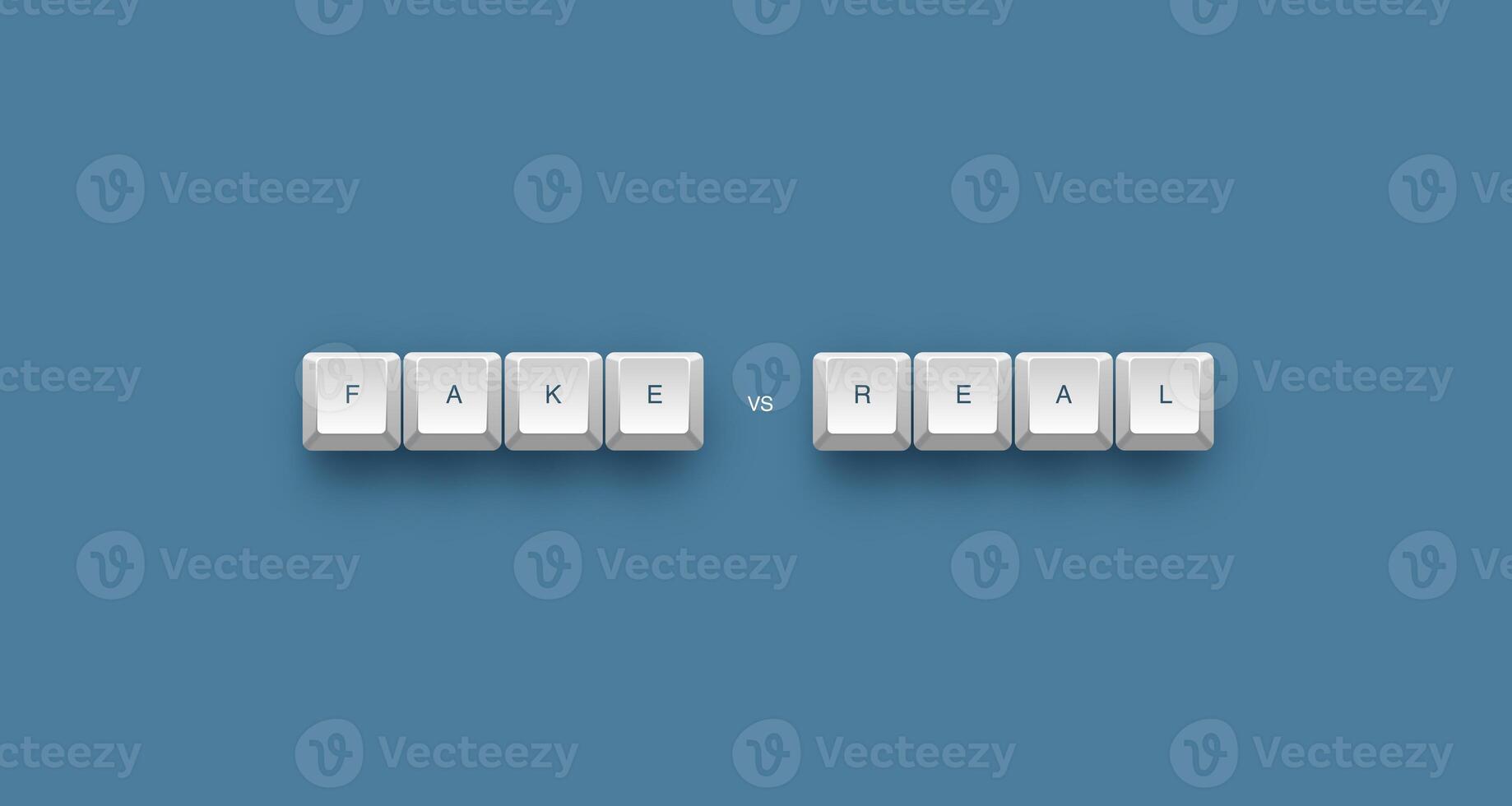 Fake vs real text on a 3d keyboard button with shadow concept series photo
