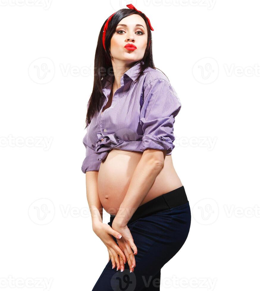 Happy young funny pregnant woman photo