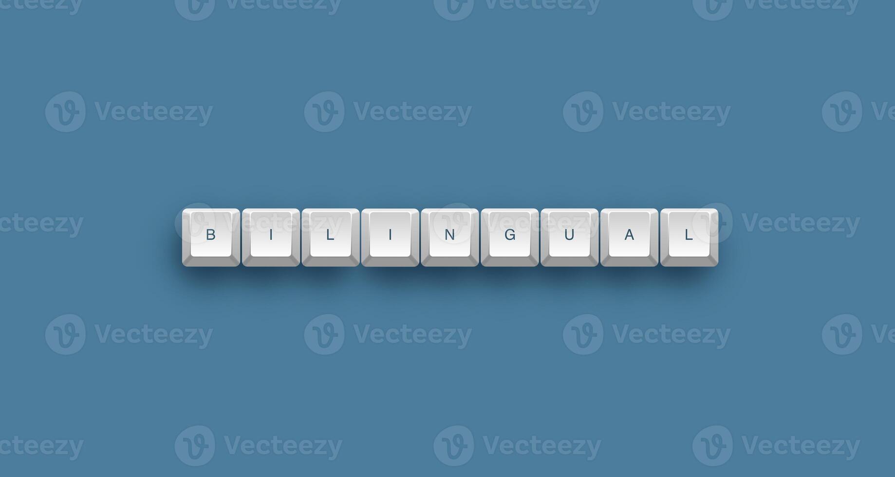 Bilingual text on a 3d keyboard button with shadow concept series photo