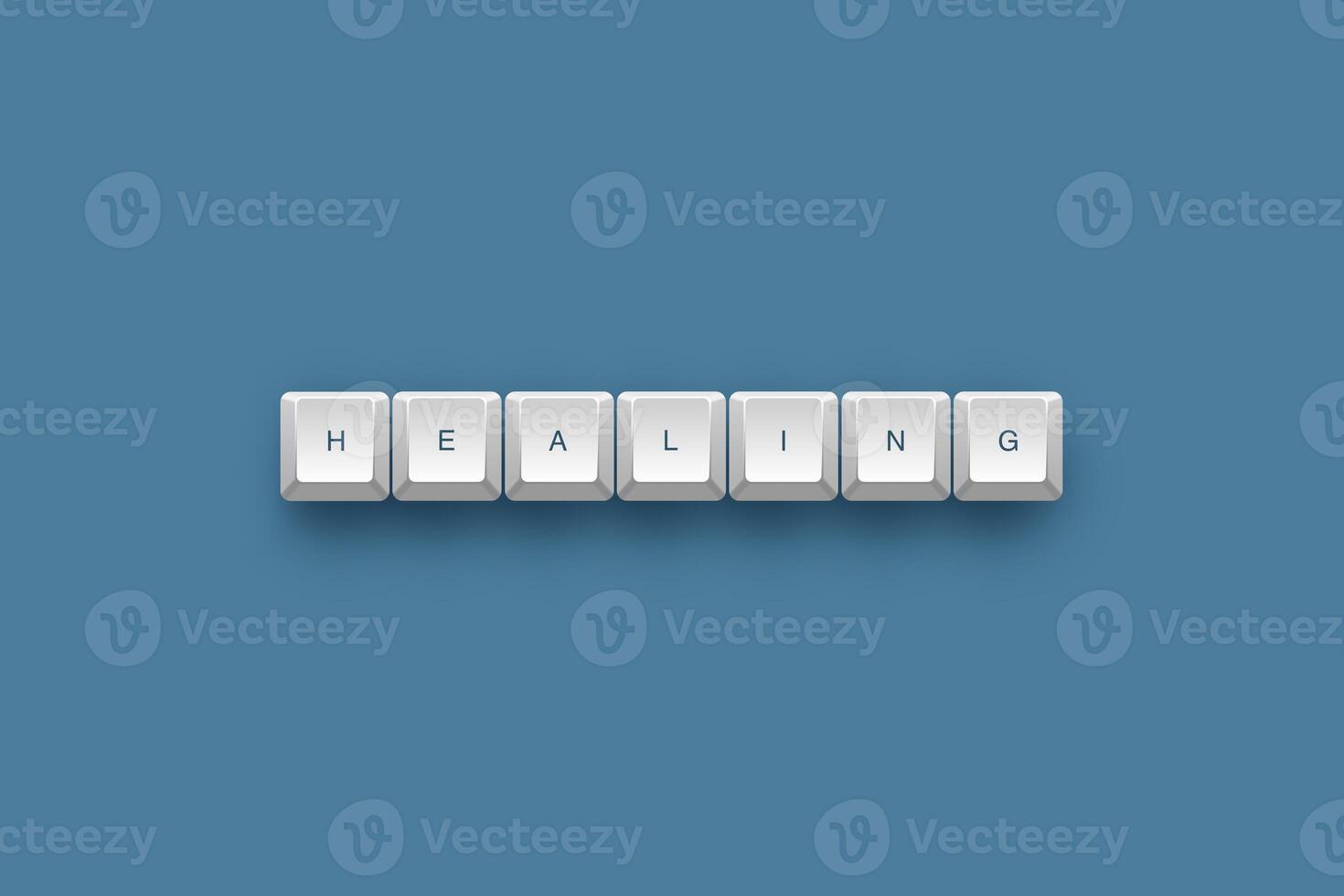 Healing text on a 3d keyboard button with shadow concept series photo