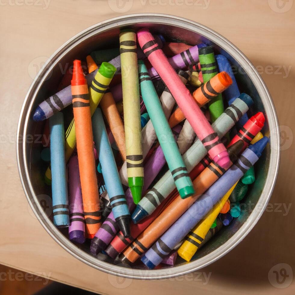 Bucket of crayons photo
