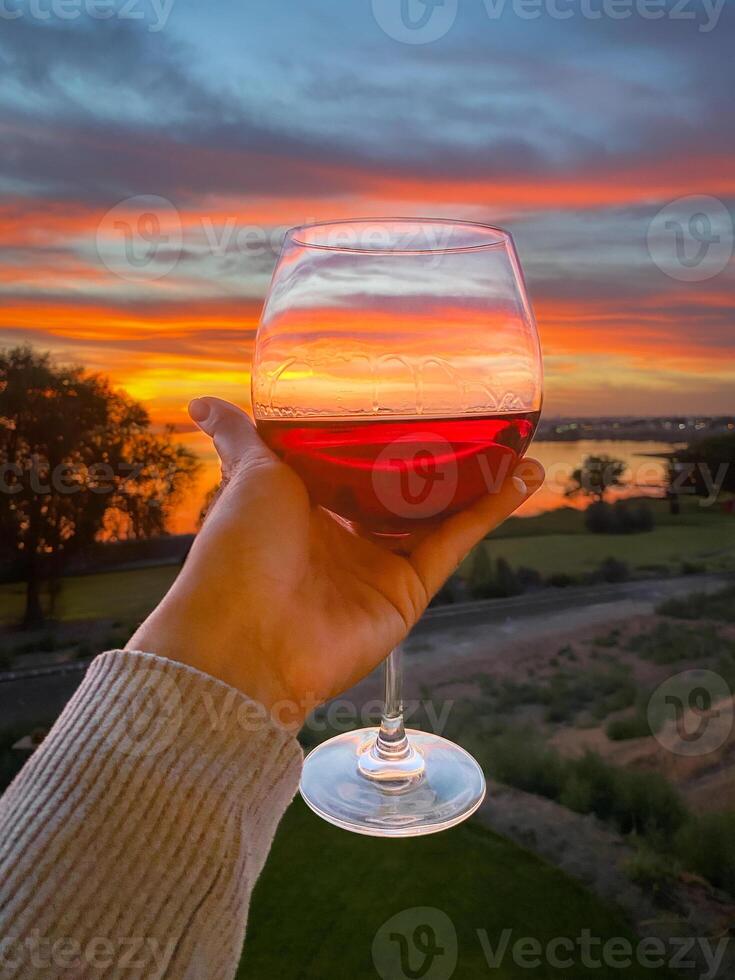 wine at sunset photo
