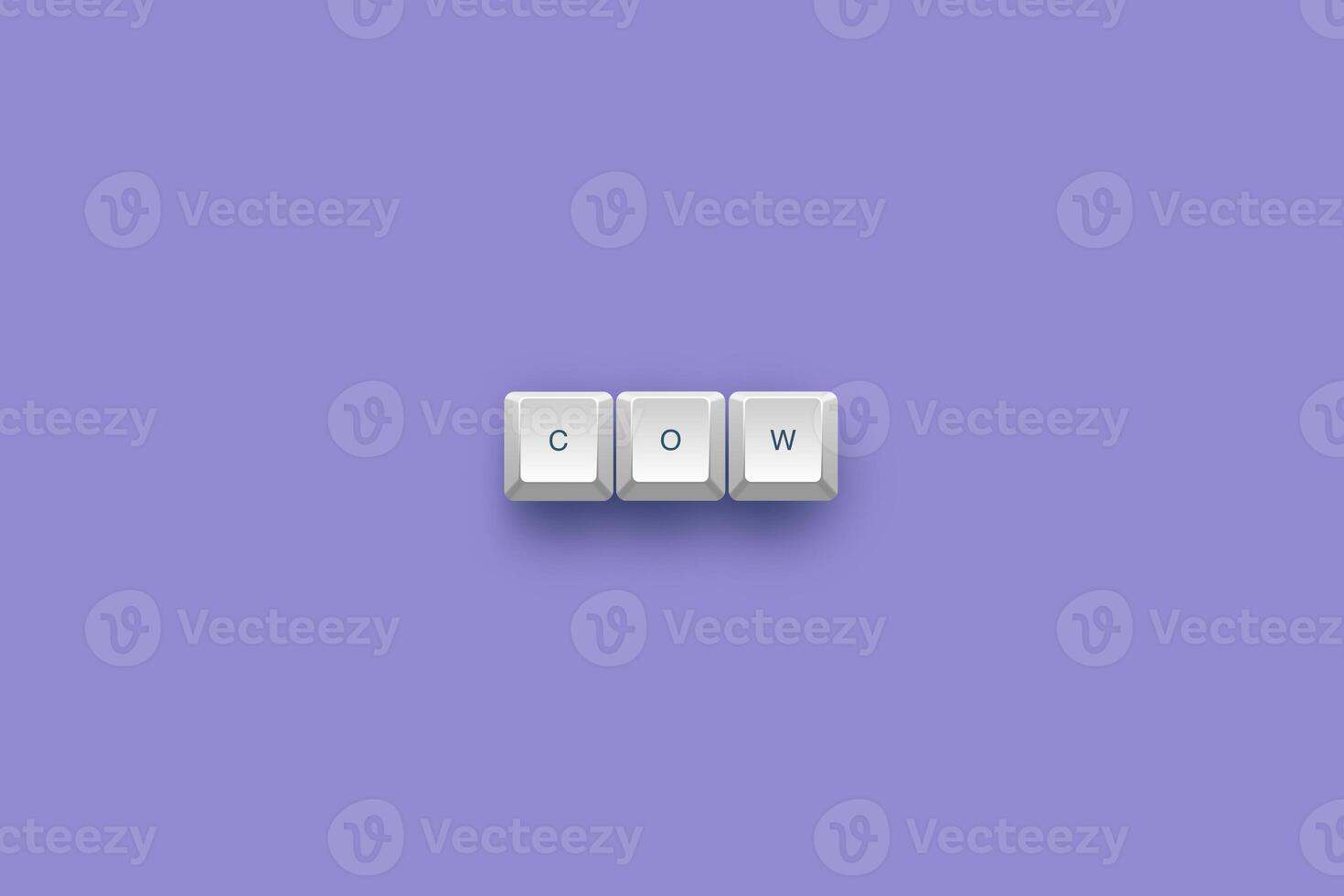 cow text on a 3d keyboard button with shadow concept series photo