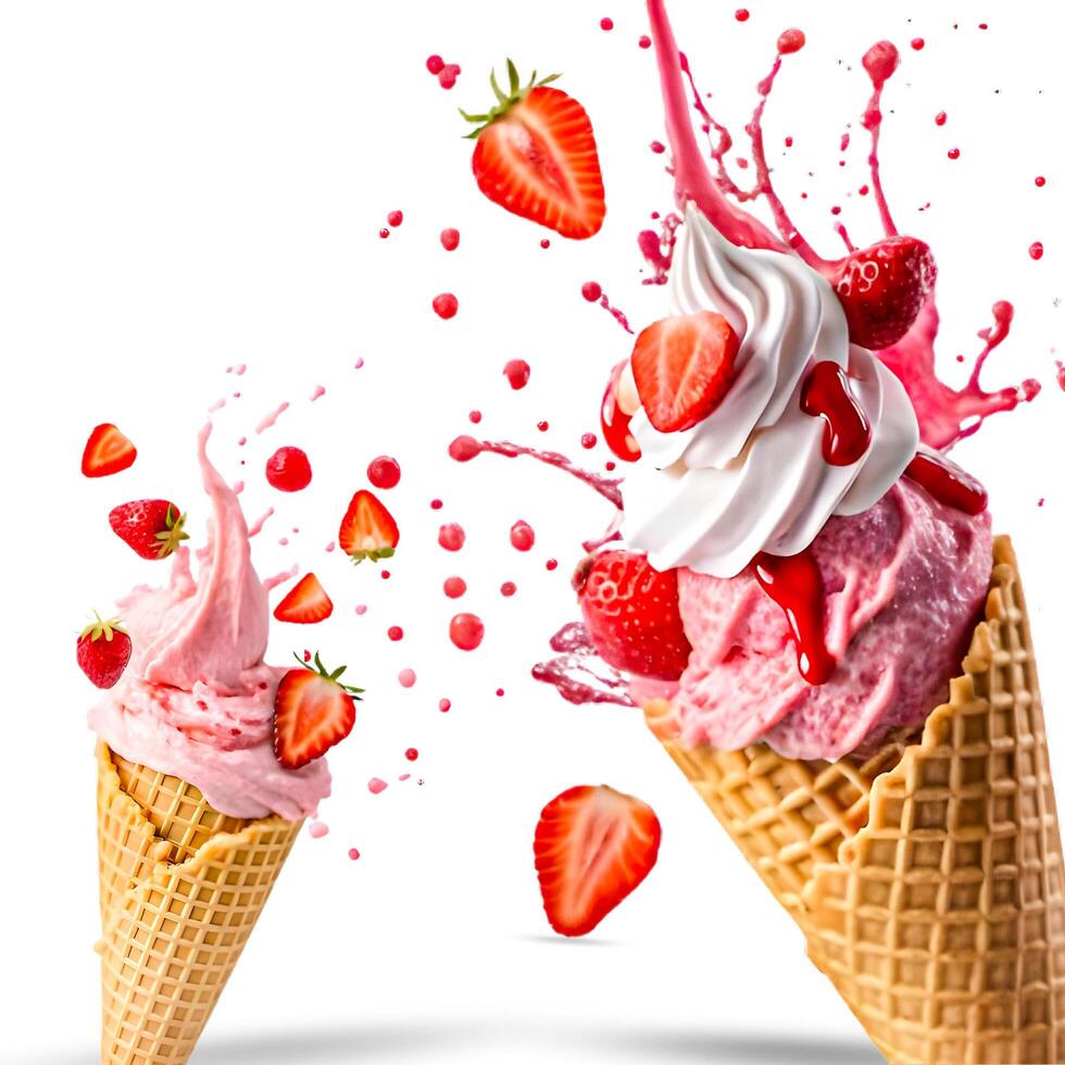 3d splash cone ice cream set isolated white background photo