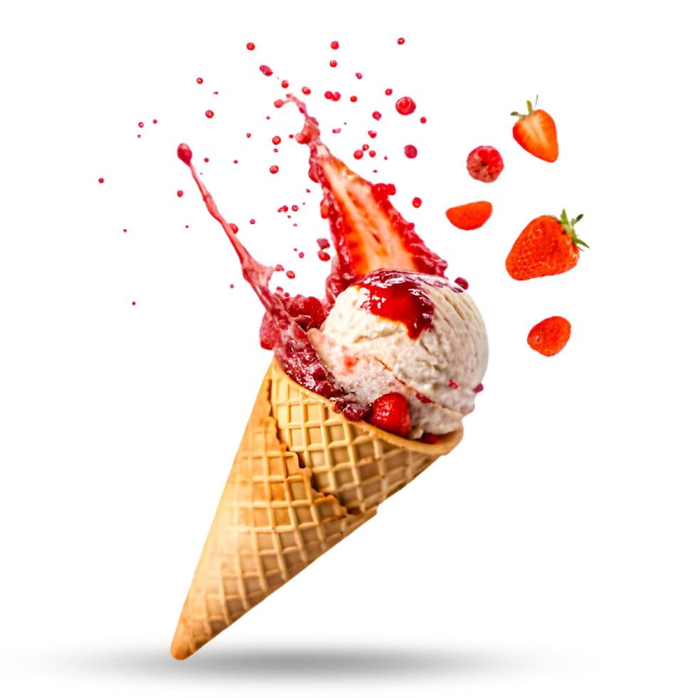 3d splash cone ice cream isolated white background photo